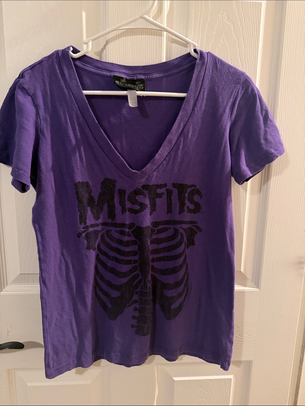 Sourpuss Purple V-Neck Misfits Ribcage Graphic Tee